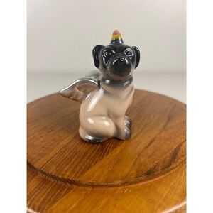 Pug Dog Unicorn Wings Figurine Rainbow Horn Ceramic Statue Desk Decor